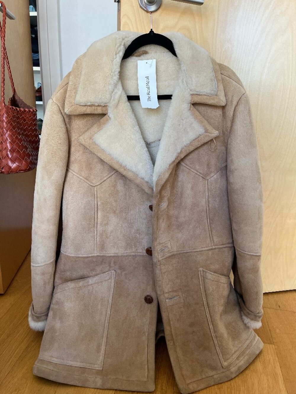 Vintage Western Suede Coat with Sherpa Collar – Tan, Fits Women’s XL